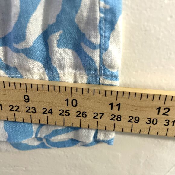 Tahari Women's 100% Linen Blue White Cropped Pants Wide Leg Geometric Sz Medium - Picture 9 of 10